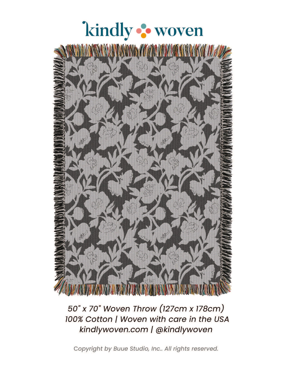 Neutral Floral Jacquard Woven Throw Blanket, Reversible Cotton Throw, Made in USA | Addy Tuffet