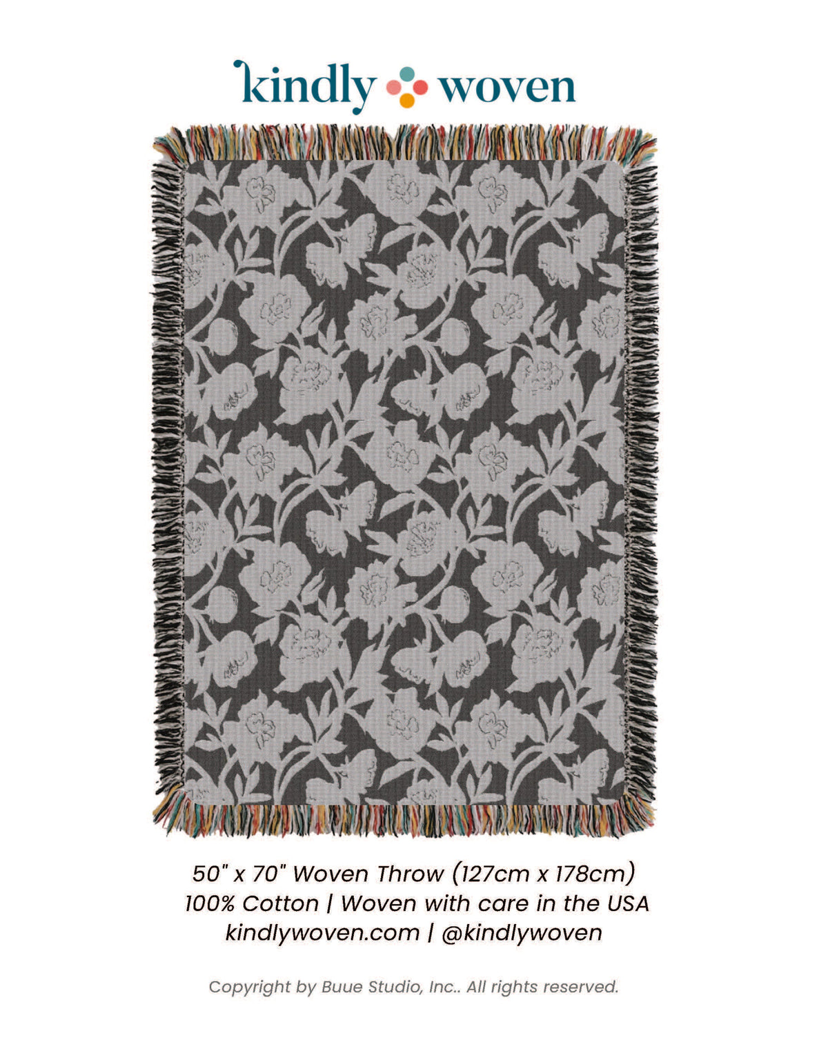 Neutral Floral Jacquard Woven Throw Blanket, Reversible Cotton Throw, Made in USA | Addy Tuffet