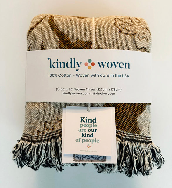 Neutral Herringbone Jacquard Woven Throw Blanket, Reversible Cotton Throw, Made in USA | Henry Stone