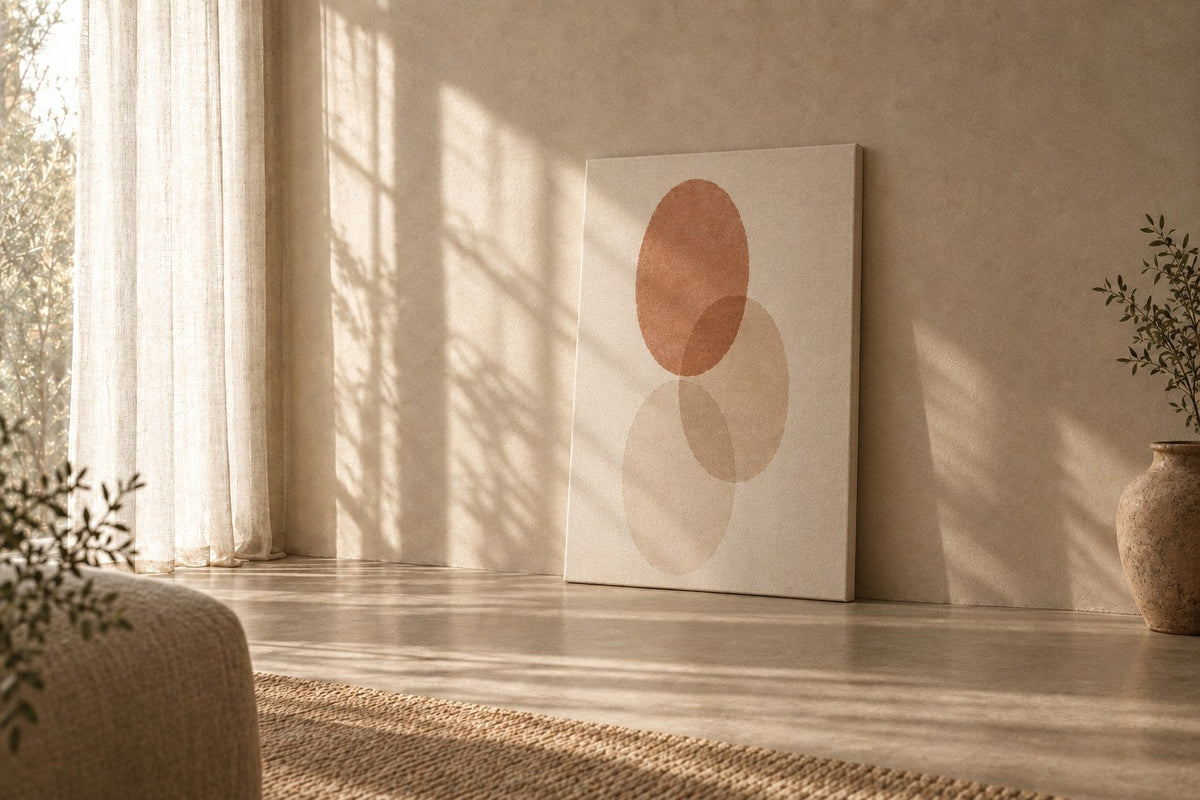 Vashon Canvas — Three stacked ovals in clay, plaster and bone, overlapping where they touch