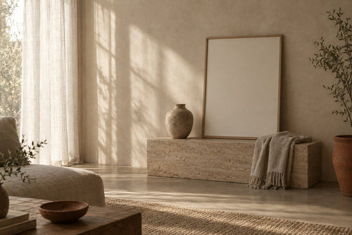 Ballard Framed Print shown in a warm neutral Clay & Stone room
