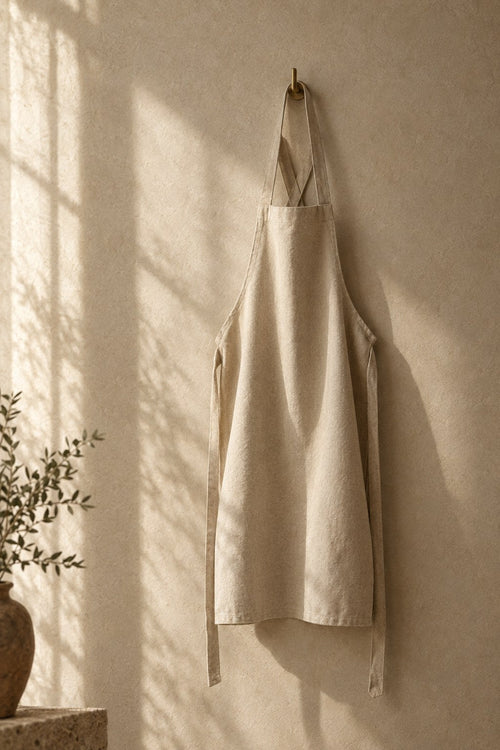 Alder Half Apron in soft daylight against warm plaster